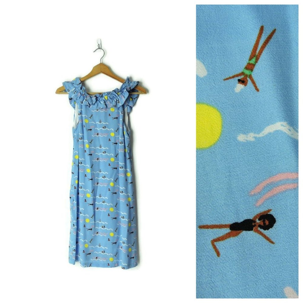 Rare Larke Anthropologie swimmer shift dress 2XS petite fun print XXSP